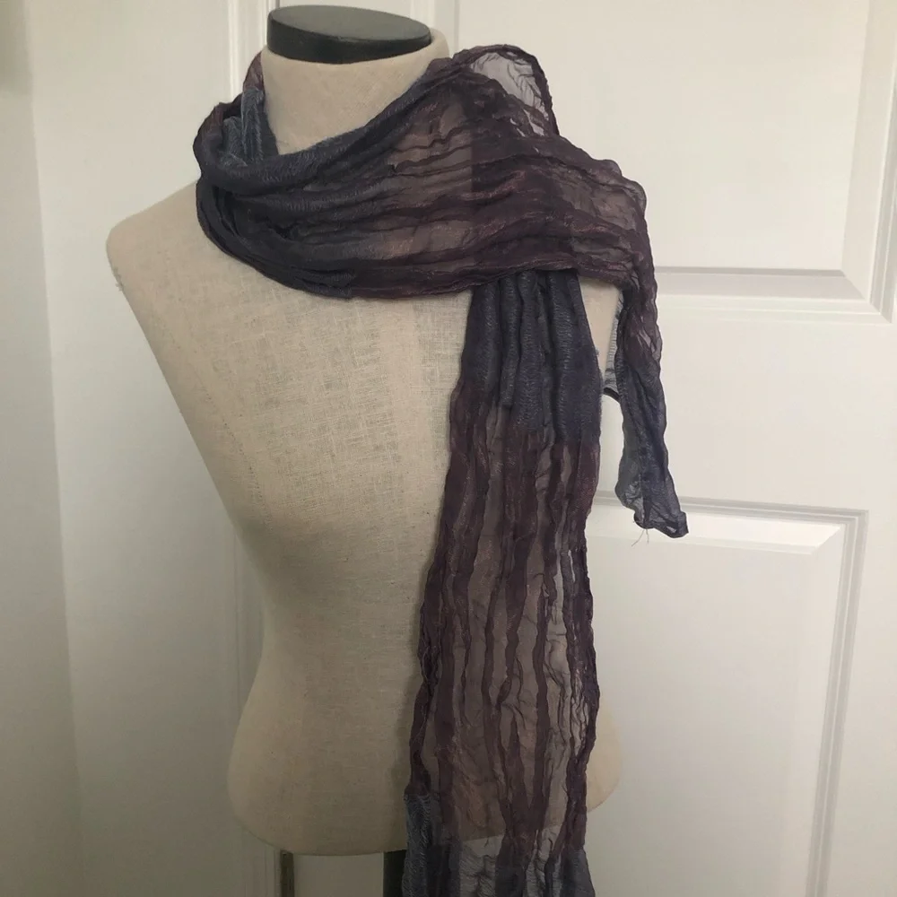 Feliciani Italian Silk and Linen Blend Sheer Purple Scarf